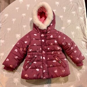 Carters Pink Heart Patterned Hooded winter puffer Jacket